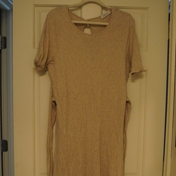 Gilli Dresses & Skirts - Gilli Oatmeal Rib Knit Dress 2X Short Sleeve Fit & Flare Soft Stretch